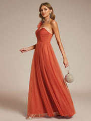 Beautiful Sweetheart One-Shoulder Tulle Bridesmaid Dress with Slit