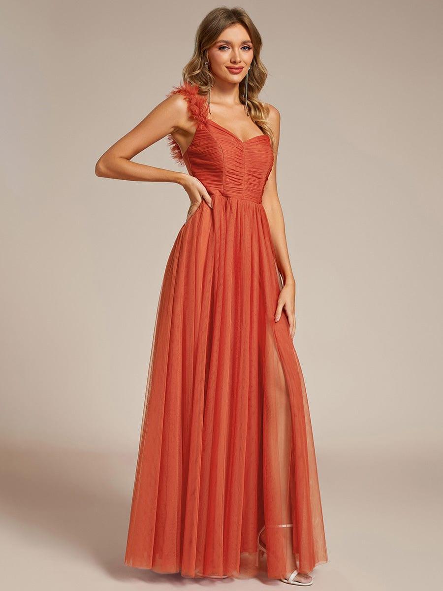 Beautiful Sweetheart One-Shoulder Tulle Bridesmaid Dress with Slit