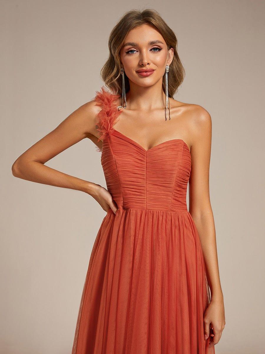 Beautiful Sweetheart One-Shoulder Tulle Bridesmaid Dress with Slit