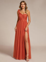 Beautiful Sweetheart One-Shoulder Tulle Bridesmaid Dress with Slit