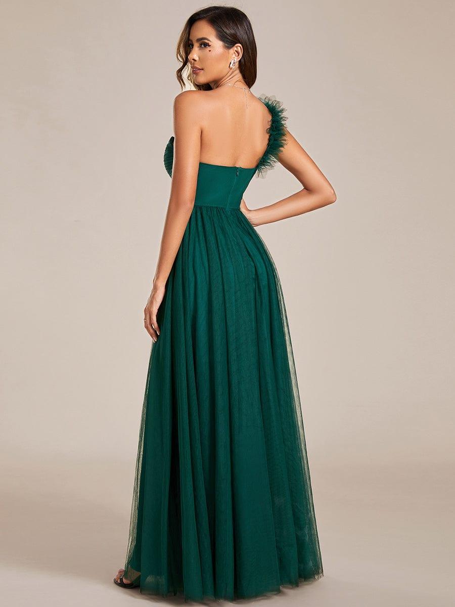 Beautiful Sweetheart One-Shoulder Tulle Bridesmaid Dress with Slit