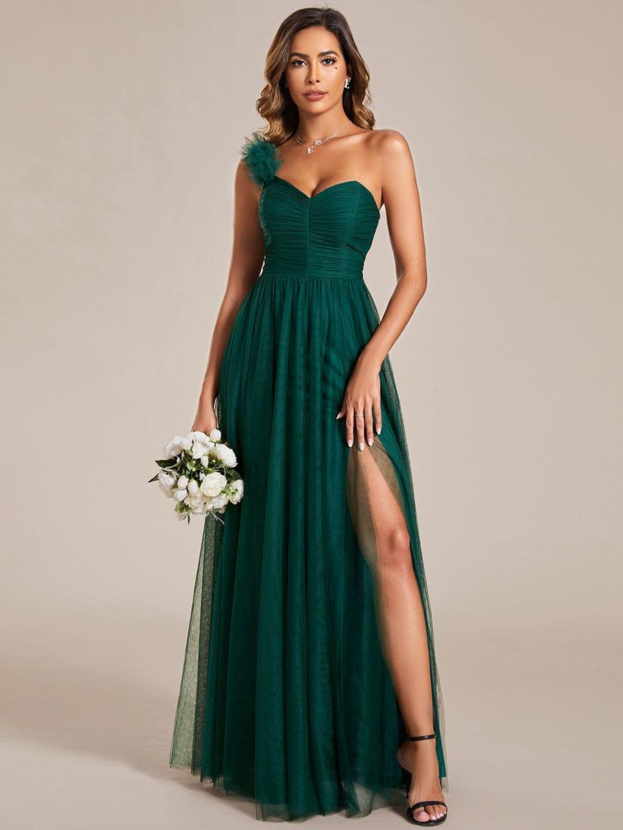 Beautiful Sweetheart One-Shoulder Tulle Bridesmaid Dress with Slit