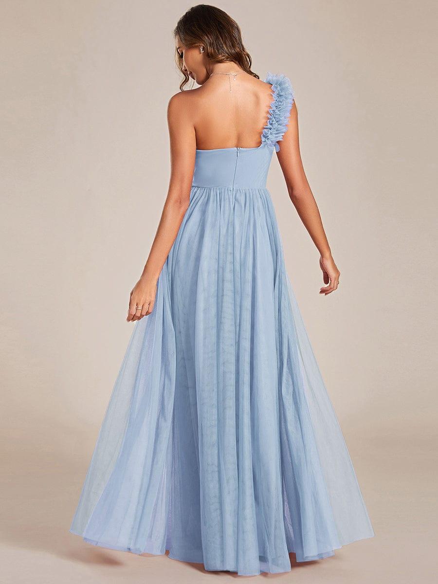 Beautiful Sweetheart One-Shoulder Tulle Bridesmaid Dress with Slit