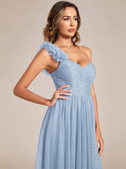 Beautiful Sweetheart One-Shoulder Tulle Bridesmaid Dress with Slit