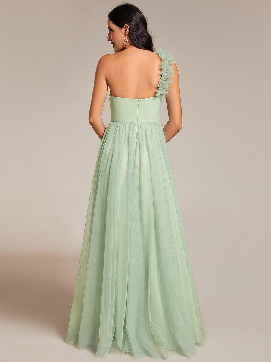 Beautiful Sweetheart One-Shoulder Tulle Bridesmaid Dress with Slit