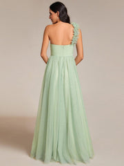 Beautiful Sweetheart One-Shoulder Tulle Bridesmaid Dress with Slit
