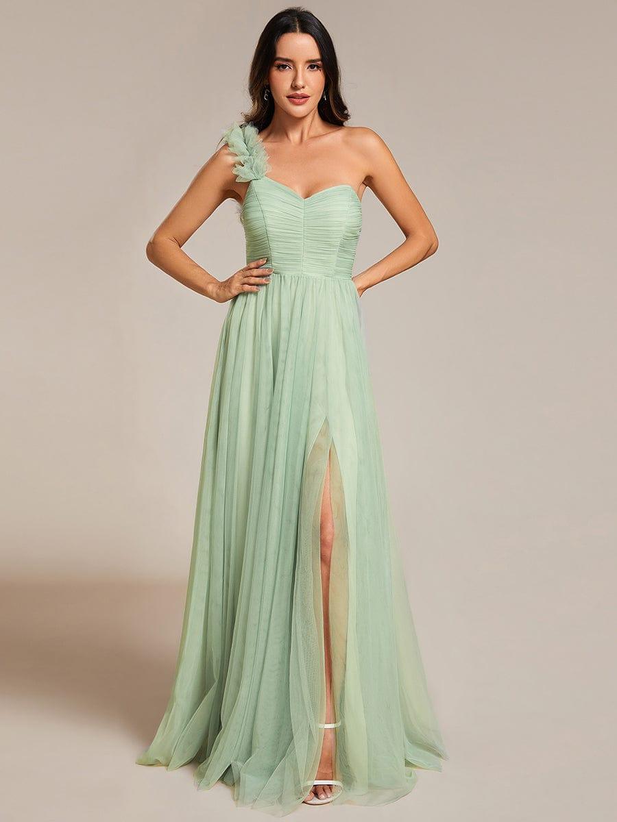 Beautiful Sweetheart One-Shoulder Tulle Bridesmaid Dress with Slit