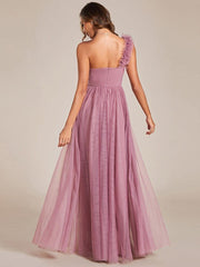 Beautiful Sweetheart One-Shoulder Tulle Bridesmaid Dress with Slit