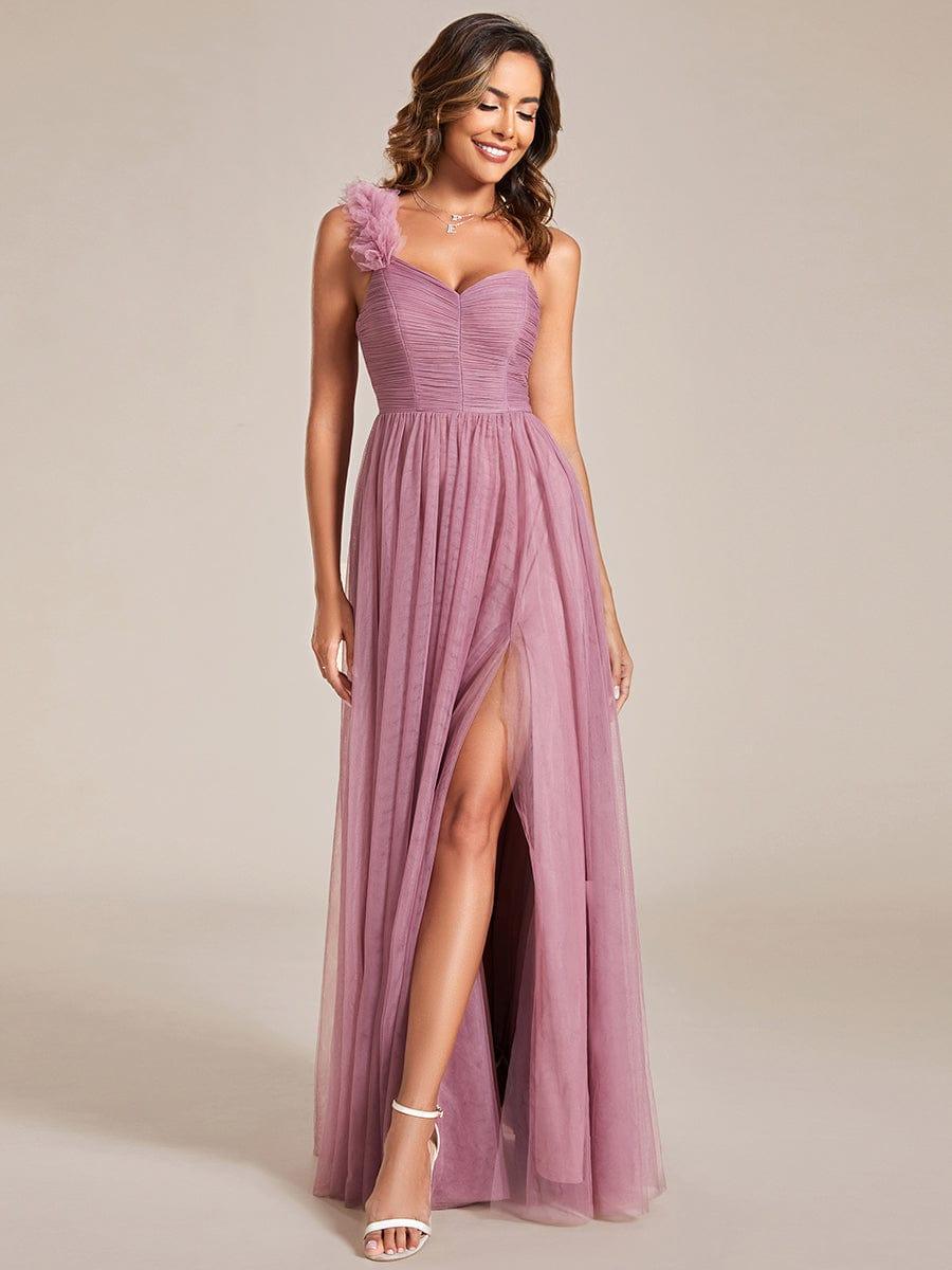 Beautiful Sweetheart One-Shoulder Tulle Bridesmaid Dress with Slit