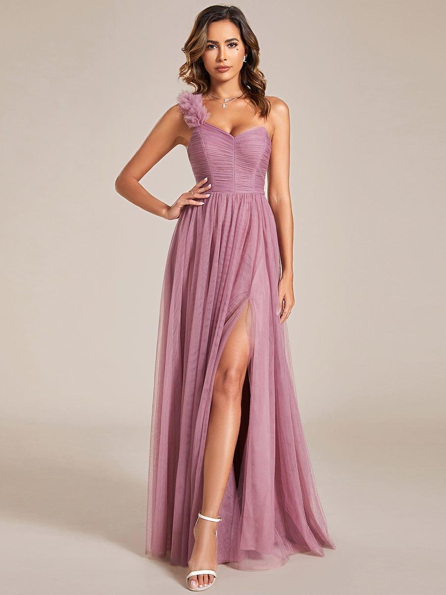 Beautiful Sweetheart One-Shoulder Tulle Bridesmaid Dress with Slit