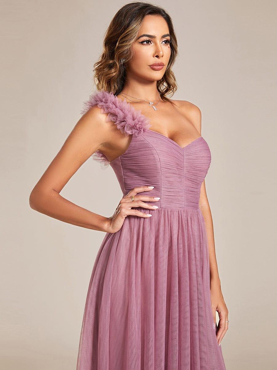 Beautiful Sweetheart One-Shoulder Tulle Bridesmaid Dress with Slit