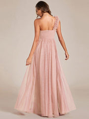 Beautiful Sweetheart One-Shoulder Tulle Bridesmaid Dress with Slit