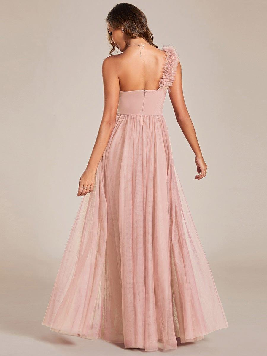 Beautiful Sweetheart One-Shoulder Tulle Bridesmaid Dress with Slit