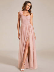Beautiful Sweetheart One-Shoulder Tulle Bridesmaid Dress with Slit