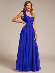 Beautiful Sweetheart One-Shoulder Tulle Bridesmaid Dress with Slit