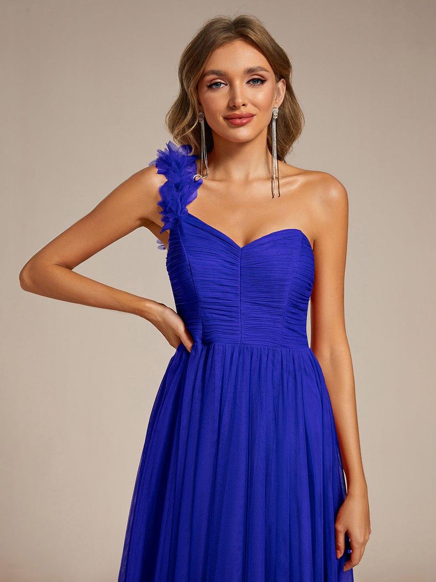 Beautiful Sweetheart One-Shoulder Tulle Bridesmaid Dress with Slit