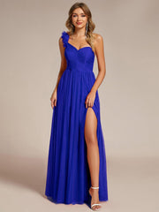 Beautiful Sweetheart One-Shoulder Tulle Bridesmaid Dress with Slit
