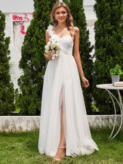 Beautiful Sweetheart One-Shoulder Tulle Bridesmaid Dress with Slit