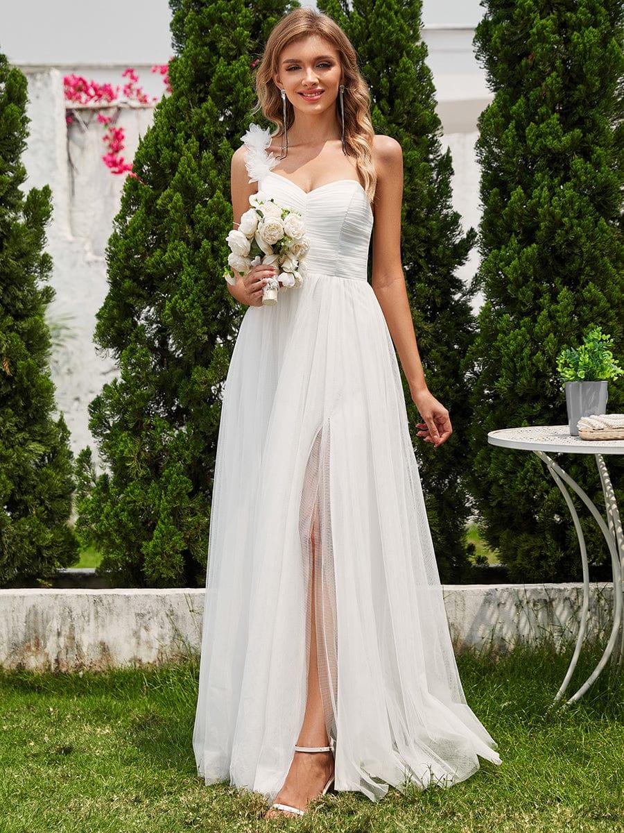 Beautiful Sweetheart One-Shoulder Tulle Bridesmaid Dress with Slit