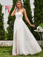 Beautiful Sweetheart One-Shoulder Tulle Bridesmaid Dress with Slit