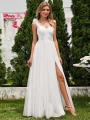 Beautiful Sweetheart One-Shoulder Tulle Bridesmaid Dress with Slit