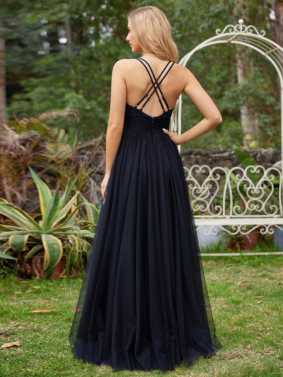 Lovely Sleeveless V-Neck A-Line Tulle Bridesmaid Dress with Criss Cross Straps