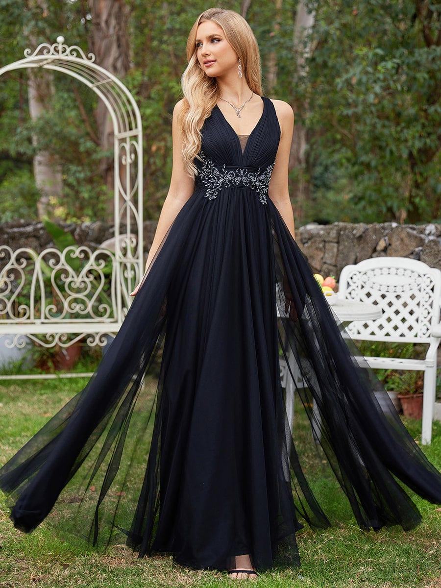 Lovely Sleeveless V-Neck A-Line Tulle Bridesmaid Dress with Criss Cross Straps