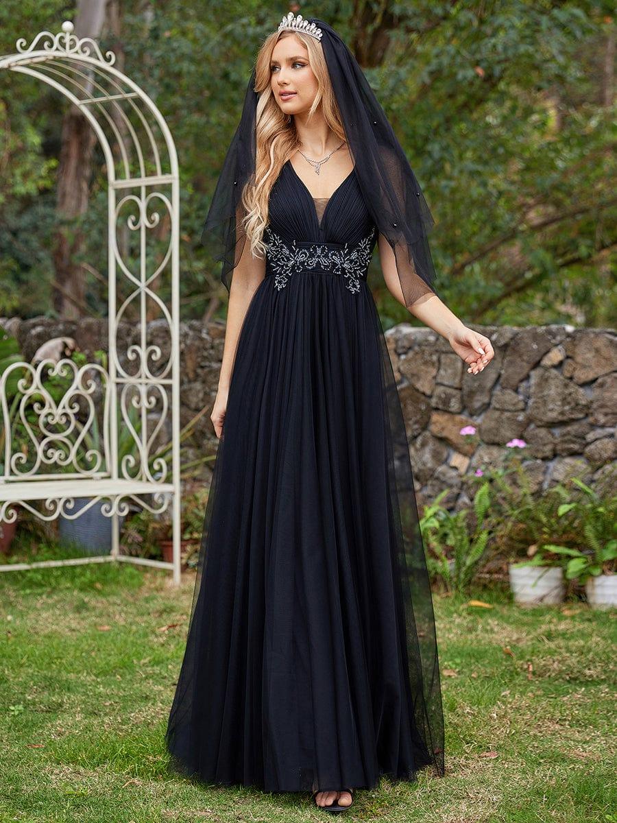 Lovely Sleeveless V-Neck A-Line Tulle Bridesmaid Dress with Criss Cross Straps