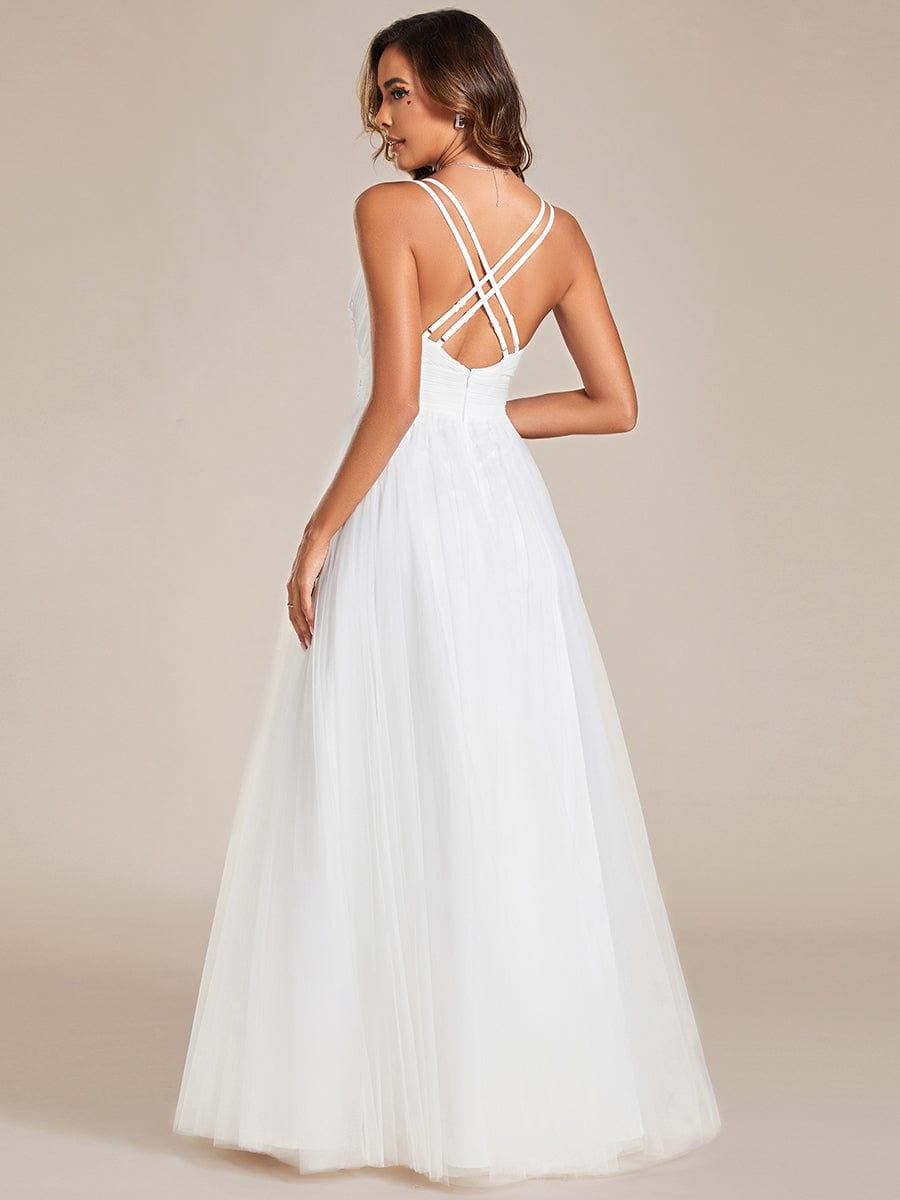 Lovely Sleeveless V-Neck A-Line Tulle Bridesmaid Dress with Criss Cross Straps