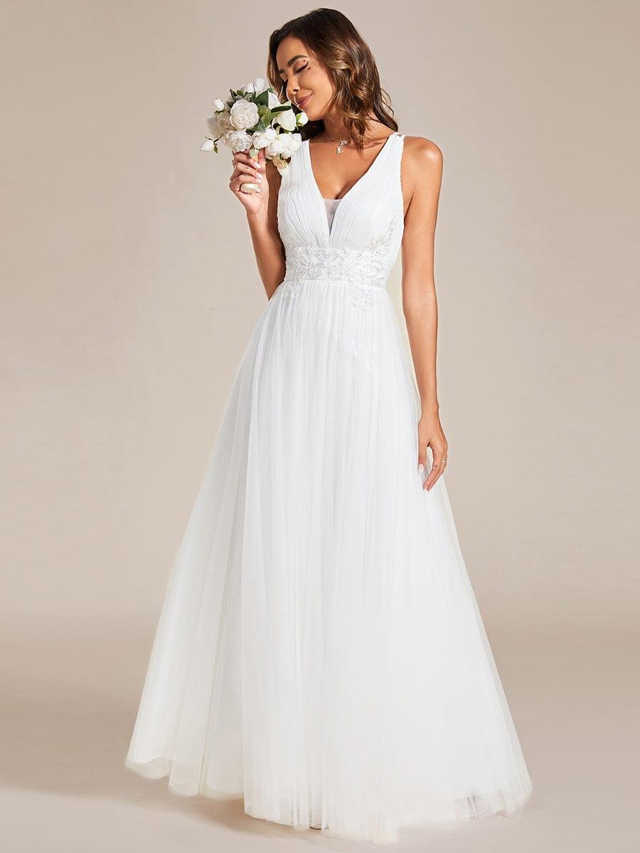 Lovely Sleeveless V-Neck A-Line Tulle Bridesmaid Dress with Criss Cross Straps