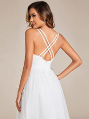 Lovely Sleeveless V-Neck A-Line Tulle Bridesmaid Dress with Criss Cross Straps
