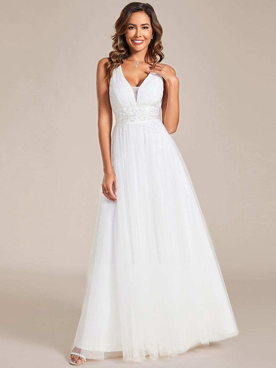 Lovely Sleeveless V-Neck A-Line Tulle Bridesmaid Dress with Criss Cross Straps