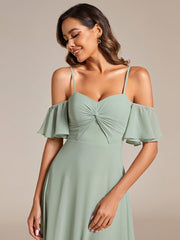 Elegant A-Line Sweetheart Chiffon Bridesmaid Dress with Spaghetti Straps