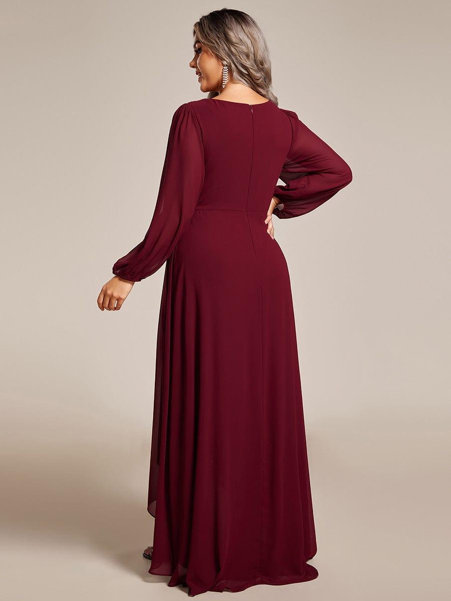 Dreamy Plus Size V-Neck A-Line Chiffon Bridesmaid Dress with Long Sleeves