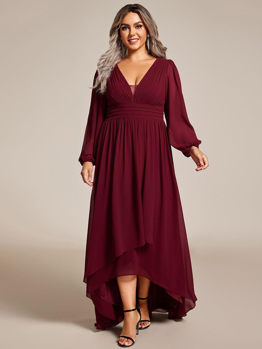 Dreamy Plus Size V-Neck A-Line Chiffon Bridesmaid Dress with Long Sleeves