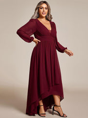 Dreamy Plus Size V-Neck A-Line Chiffon Bridesmaid Dress with Long Sleeves