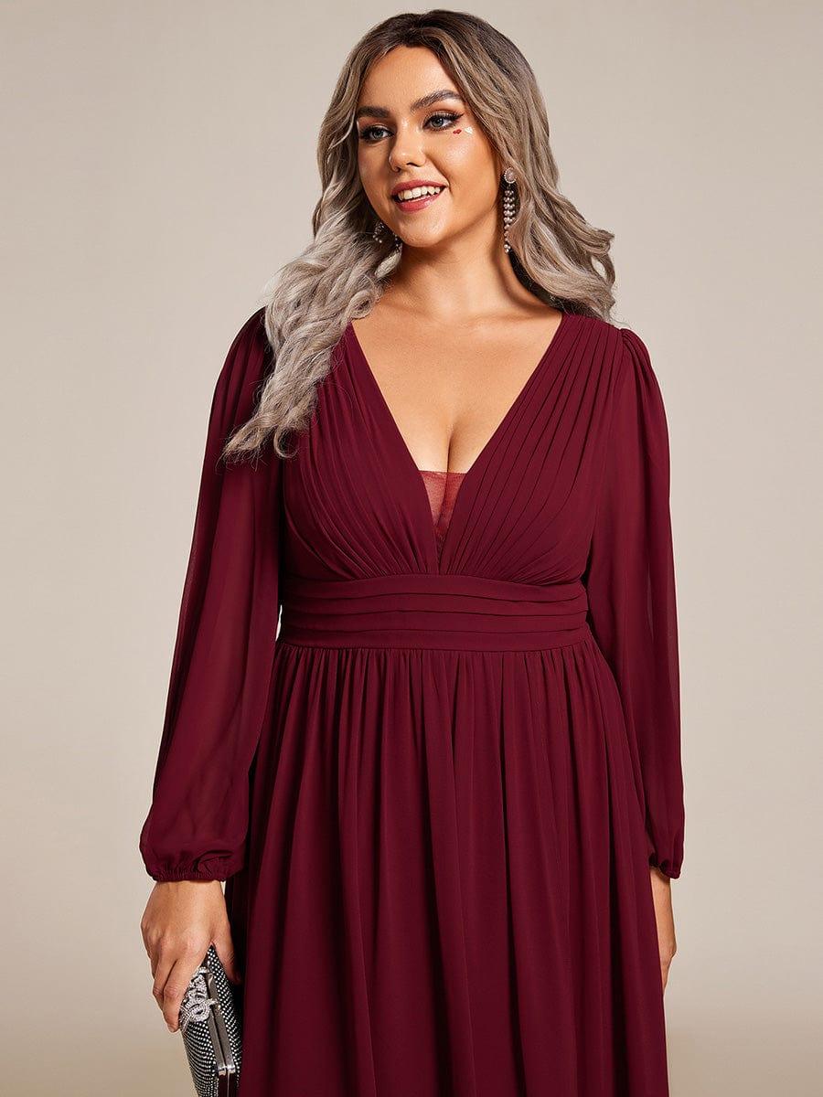 Dreamy Plus Size V-Neck A-Line Chiffon Bridesmaid Dress with Long Sleeves
