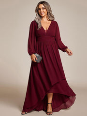 Dreamy Plus Size V-Neck A-Line Chiffon Bridesmaid Dress with Long Sleeves