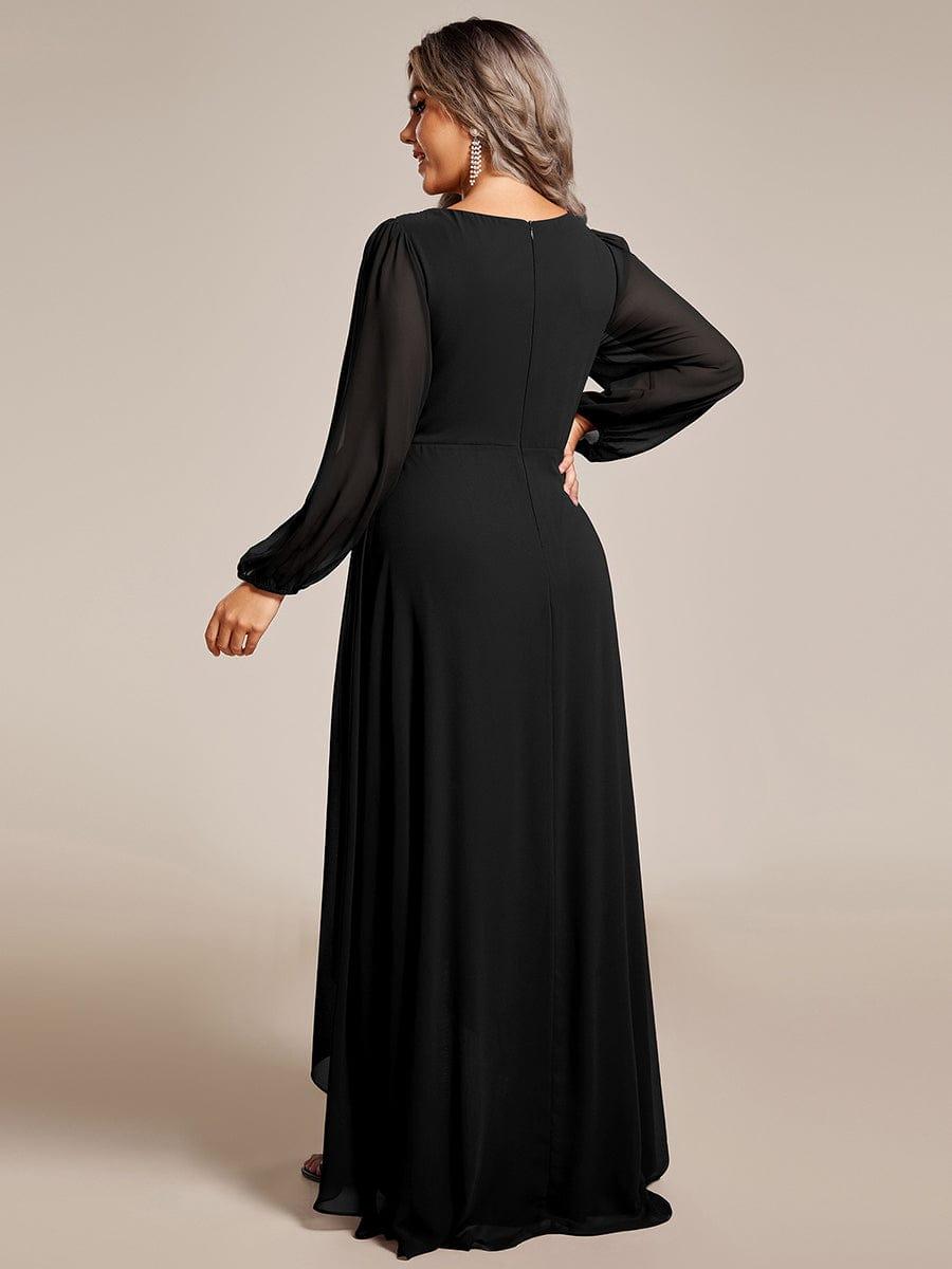 Dreamy Plus Size V-Neck A-Line Chiffon Bridesmaid Dress with Long Sleeves
