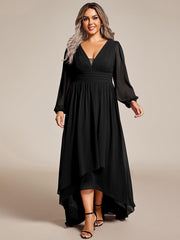 Dreamy Plus Size V-Neck A-Line Chiffon Bridesmaid Dress with Long Sleeves