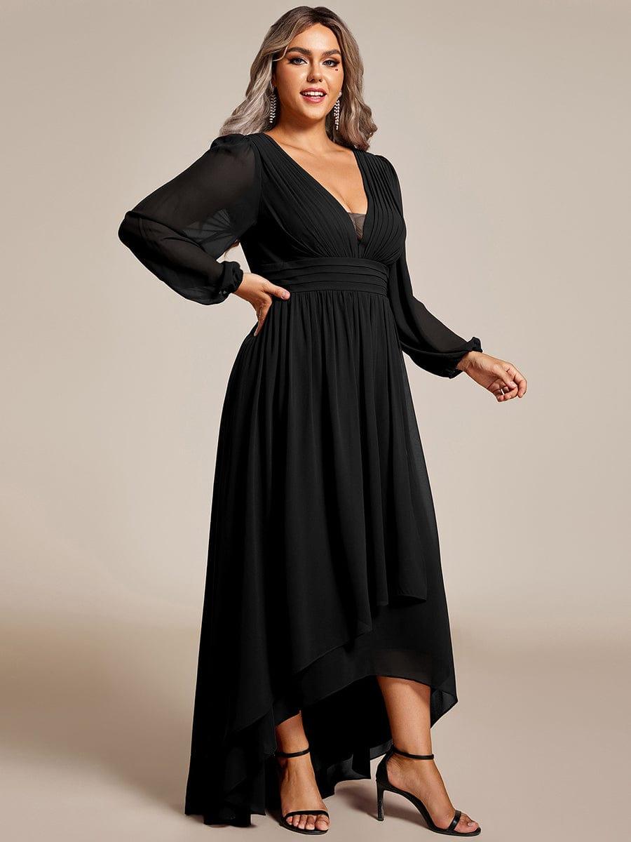 Dreamy Plus Size V-Neck A-Line Chiffon Bridesmaid Dress with Long Sleeves