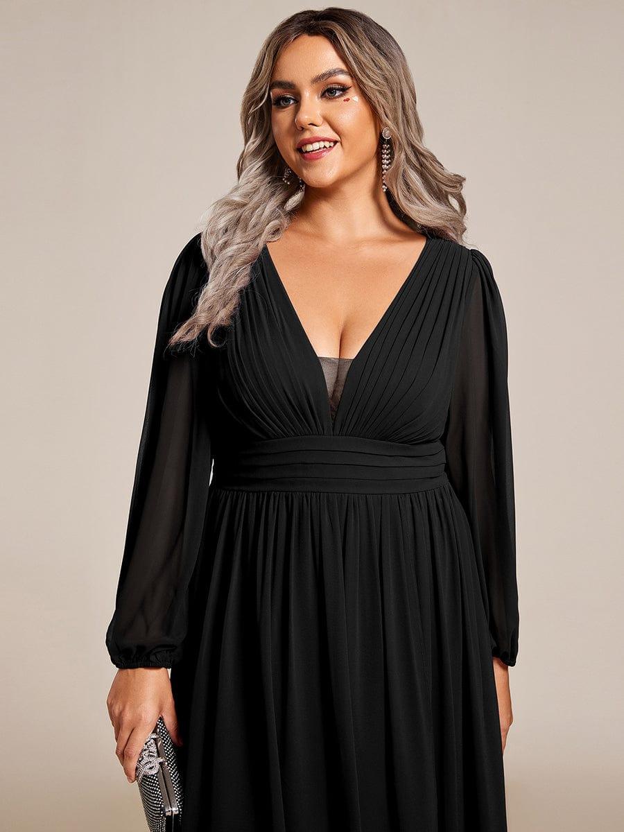 Dreamy Plus Size V-Neck A-Line Chiffon Bridesmaid Dress with Long Sleeves