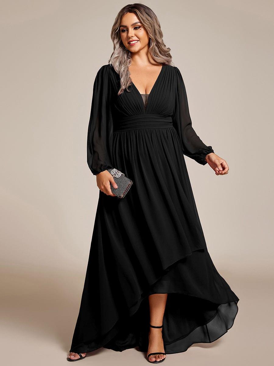 Dreamy Plus Size V-Neck A-Line Chiffon Bridesmaid Dress with Long Sleeves