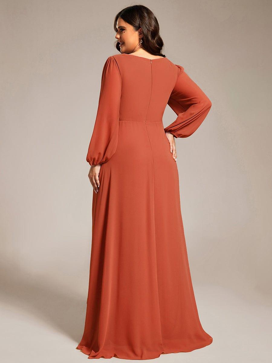 Dreamy Plus Size V-Neck A-Line Chiffon Bridesmaid Dress with Long Sleeves