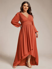 Dreamy Plus Size V-Neck A-Line Chiffon Bridesmaid Dress with Long Sleeves