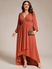 Dreamy Plus Size V-Neck A-Line Chiffon Bridesmaid Dress with Long Sleeves