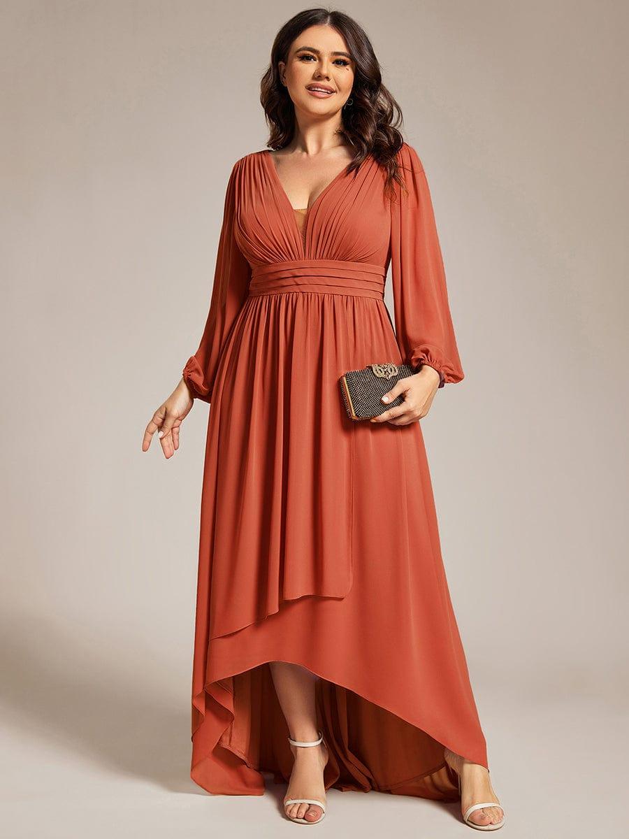 Dreamy Plus Size V-Neck A-Line Chiffon Bridesmaid Dress with Long Sleeves