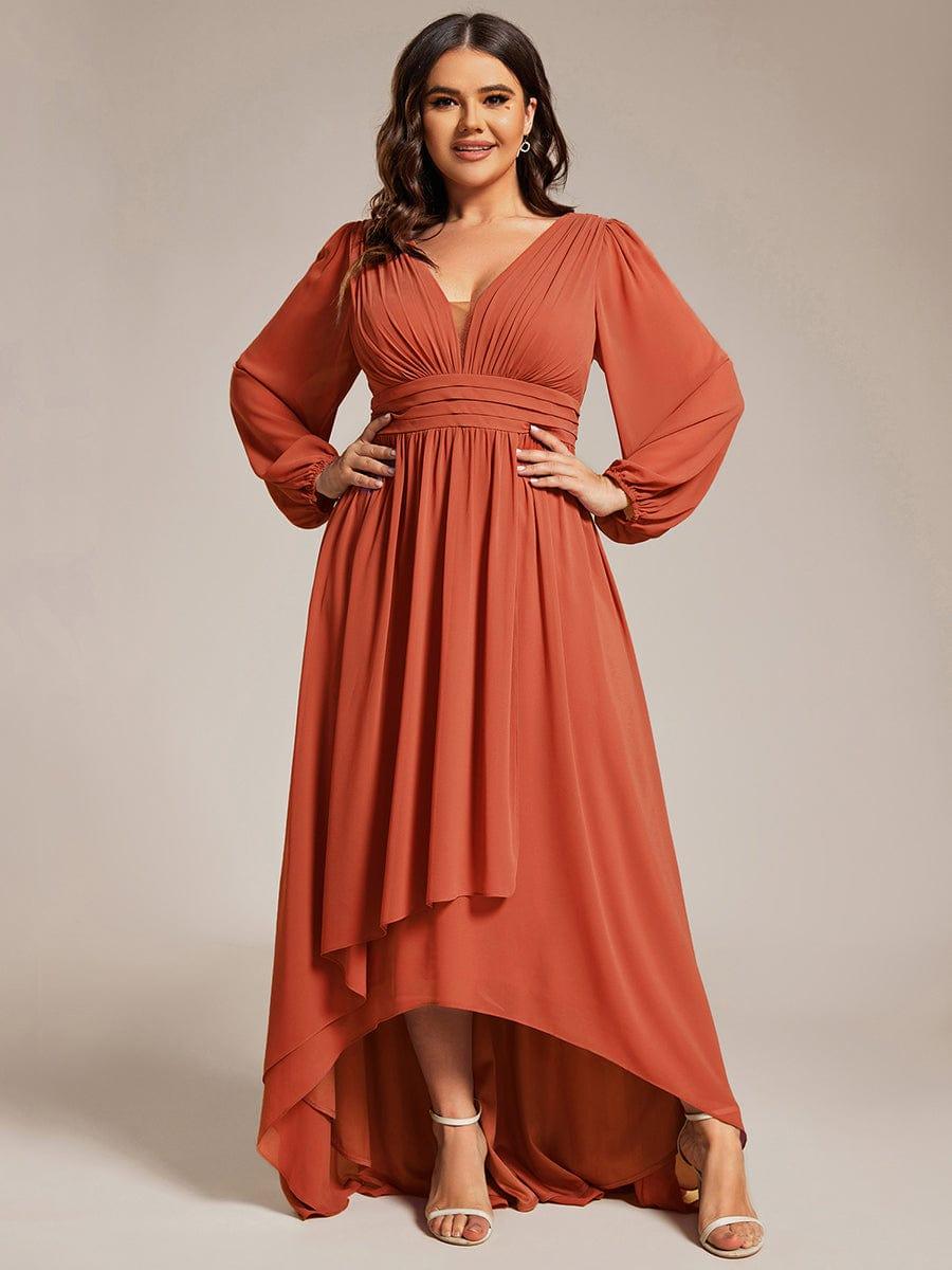 Dreamy Plus Size V-Neck A-Line Chiffon Bridesmaid Dress with Long Sleeves