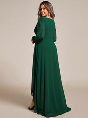 Dreamy Plus Size V-Neck A-Line Chiffon Bridesmaid Dress with Long Sleeves