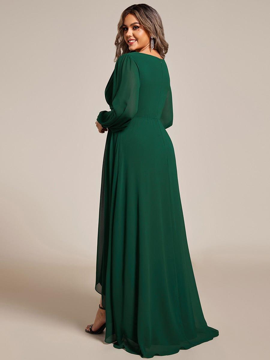 Dreamy Plus Size V-Neck A-Line Chiffon Bridesmaid Dress with Long Sleeves